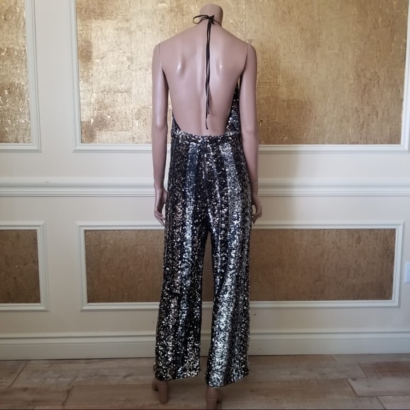 NEW Bartot Disco sequins black halter jumpsuit 8 - Picture 8 of 16